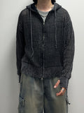 Damage Dying Mesh Hood Knit Zip Up