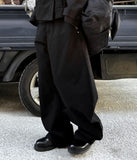 BLACK CURVED COTTON PANTS