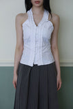 Frill Smoke Holter Neck Blouse