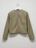 Modern collarless short leather jacket