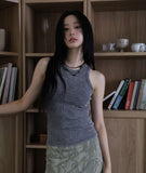 Pigment washing ribbed sleeveless