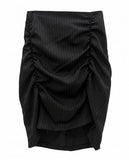 STRIPE SHIRRING LAYERED SKIRT