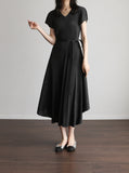 [Premium] Armoni Pleated Belt V-Neck One Piece