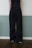 Line eyelet denim pants