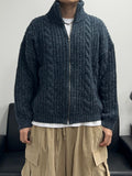 High-Neck Cable Knit Zip-Up