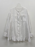 Frill Stripe Loose Fit Blouse