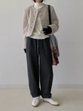 [wool60%] Cookie Boucle Wool No Collar Crop Jacket