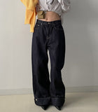 554 Roll-up selvage wide denim pants
