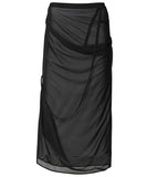 Draped Mesh Layered Long Skirt