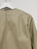 Modern collarless short leather jacket