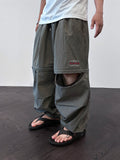 Two Piece Nylon Zipper Wide Pants