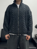 High-Neck Cable Knit Zip-Up
