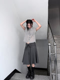 STRIPE RIBBON MIDI SKIRT