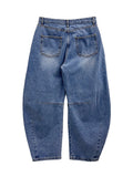 Curved washed darts denim