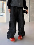 Moikin diagonal cargo raw denim jeans
