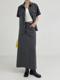 Belly Pin Tuck H-line Long Skirt