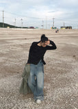 CUFFED WIDE DENIM PANTS