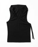 OPEN RIBBON HOODIE TOP