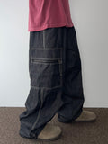 Side zipper pocket stitch balloon denim