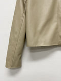 Modern collarless short leather jacket