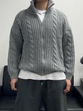 High-Neck Cable Knit Zip-Up
