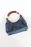 Leather denim shoulder bag