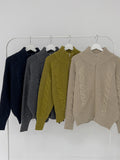 Cable wool two-way zip-up cardigan