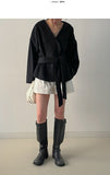 [wool20%] Smil No-Collar Robe Short Jacket