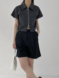 Epee Two-Way Zip-Up Crop Shirt