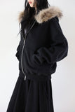 Wolf brushed hood zip-up