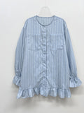 Frill Stripe Loose Fit Blouse