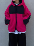 Fleece color matching hooded jumper