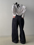 554 Roll-up selvage wide denim pants