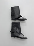 Leather buckle open toe flip-flop boots