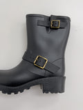 Buckle ankle rain boots