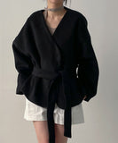 [wool20%] Smil No-Collar Robe Short Jacket