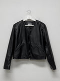 Modern collarless short leather jacket