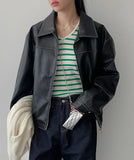 [unisex] Curl Vintage Leather Overfit Blouson