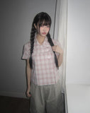 [MADE] Yuwa Round Collar Check Short Sleeve Blouse