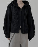 Cable Two-Way Knit Hood Zip-Up