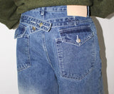 BACK BUCKLE WASHED DENIM