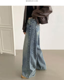 Curved Cut Wide Fit Denim Pants