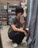 Recl 96 Striped Collared Short Sleeve T-shirt