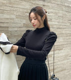 [Spanjjangjjang] Keppel Shirring Half-Neck Fleece T-Shirt