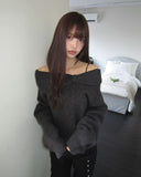 Yubin ribbon twist off-shoulder cable knit