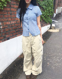 Shukong Check Short Sleeve Blouse