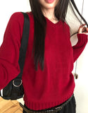 Shus Basic V-Neck Loose Fit Long Sleeve Knit