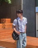 Minimal One-Pocket Roll-Up Short-Sleeve Shirt