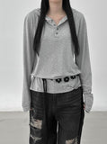 Button loose fit hooded long sleeve