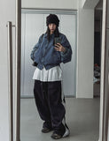 Kanto incision denim two-way quilted flight jumper